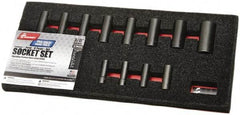 Ability One - 12 Piece 3/8" Drive Deep Well Impact Socket Set - 6 Points, 5/16" to 1" Range, Inch Measurement Standard - Caliber Tooling