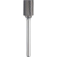 Made in USA - 8mm Cut Diam, 0.2362" Shank Diam, Carbide Single Cut Cylinder Burr with End Cut - Caliber Tooling