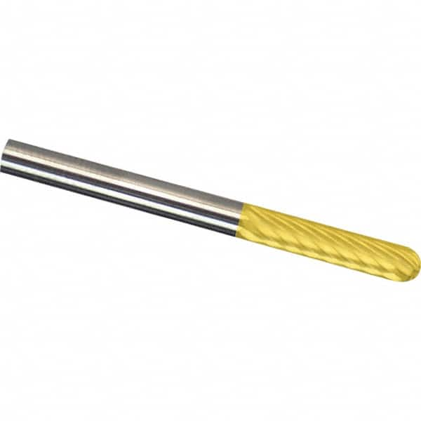 Made in USA - 1/8" Cut Diam, 1/4" Shank Diam, Carbide Diamond Cut Cylinder Burr with Radius - Caliber Tooling