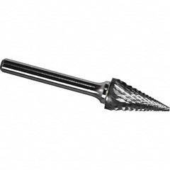 Made in USA - 6.3mm Cut Diam, 0.1181" Shank Diam, Cone Head Diamond Cut Burr - Carbide, 12.7mm LOC, 54mm OAL - Caliber Tooling