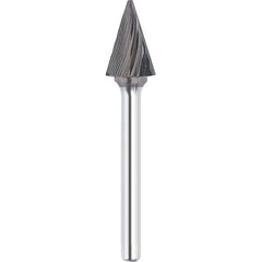 Made in USA - 1/4" Cut Diam, 1/4" Shank Diam, Cone Head Single Cut Burr - Carbide, 1-1/4" LOC, 2" OAL - Caliber Tooling