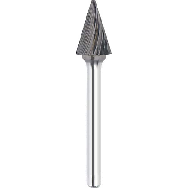 Made in USA - 1/2" Cut Diam, 0.2362" Shank Diam, Cone Head Single Cut Burr - Carbide, 22mm LOC, 67mm OAL - Caliber Tooling