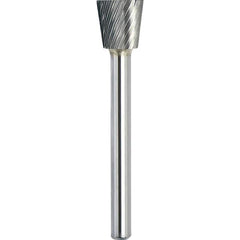 Made in USA - 1/8" Cut Diam, 1/8" Shank Diam, Inverted Cone Head Single Cut Burr - Carbide, 3/16" LOC, 2" OAL - Caliber Tooling