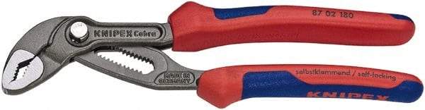 Knipex - 7-1/4" OAL, 1-1/2" Max Capacity, 18 Position Water Pump Tongue & Groove Pliers - V-Jaws, Cushion Grip Handles - Caliber Tooling