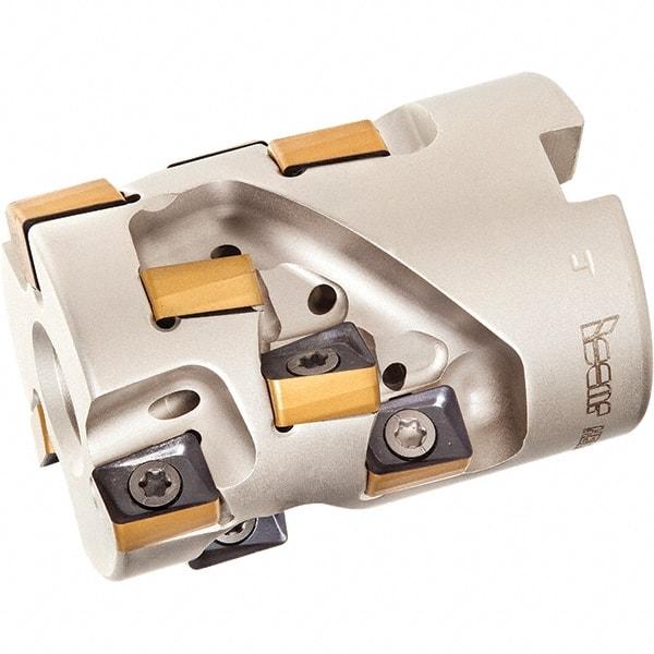 Iscar - 12 Inserts, 1-1/4" Cut Diam, 1/2" Arbor Diam, 1.12" Max Depth of Cut, Indexable Square-Shoulder Face Mill - 0/90° Lead Angle, 1.77" High, H490 AN.X 09 Insert Compatibility, Through Coolant, Series Helido - Caliber Tooling