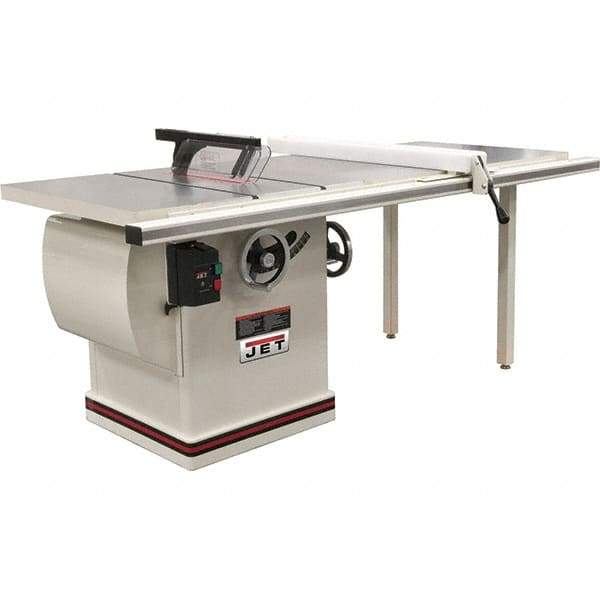 Jet - 12" Blade Diam, 1" Arbor Diam, 1 Phase Table Saw - 5 hp, 86" Wide x 32" Deep x 42" High, 230 Volt, 4" Cutting Depth - Caliber Tooling