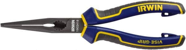 Irwin - 8" OAL, 5/8" Jaw Length x 2-7/8" Jaw Width, Long Nose Side Cutting Pliers - Serrated Jaw, Standard Head, Comfort Grip Handles - Caliber Tooling