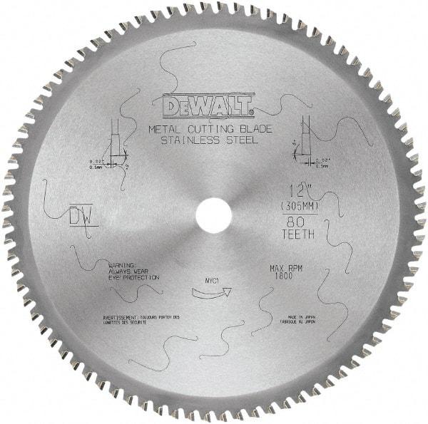 DeWALT - 12" Diam, 1" Arbor Hole Diam, 80 Tooth Wet & Dry Cut Saw Blade - Carbide-Tipped, Standard Round Arbor - Caliber Tooling