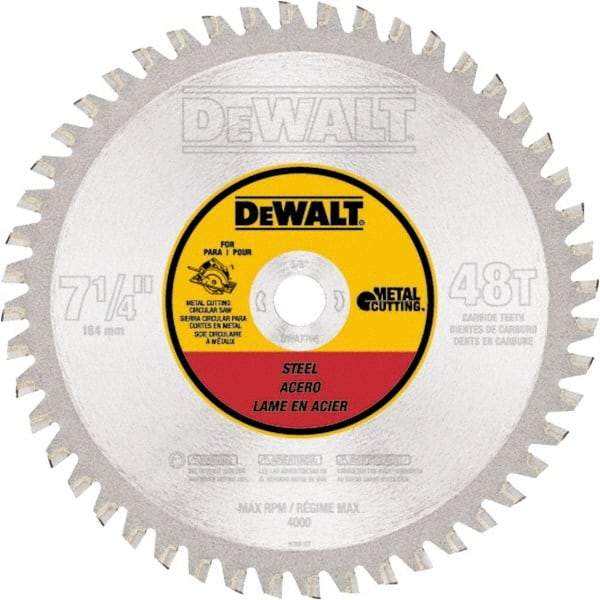 DeWALT - 7-1/4" Diam, 5/8" Arbor Hole Diam, 48 Tooth Wet & Dry Cut Saw Blade - Carbide-Tipped, Standard Round Arbor - Caliber Tooling