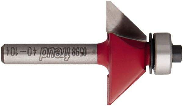 Freud - 1-11/32" Cut Diam, 1/2" Length of Cut, 2 Flute Chamfer Edge Profile Router Bit - Carbide-Tipped, 1/4" Shank Diam, 2-3/16" OAL, Proprietary Coating - Caliber Tooling