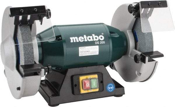 Metabo - 8" Wheel Diam x 1" Wheel Width, 1-1/4 hp Bench Grinder - 1-1/4" Arbor Hole Diam, 1 Phase, 3,570 Max RPM, 120 Volts - Caliber Tooling