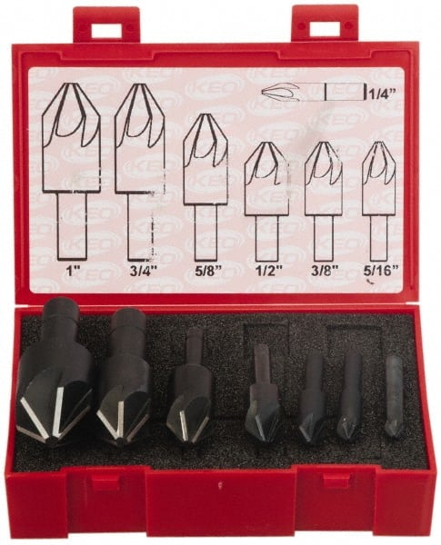 Keo - 7 Piece, 1/4 to 1" Head Diam, 120° Included Angle, Single End Countersink Set - Caliber Tooling