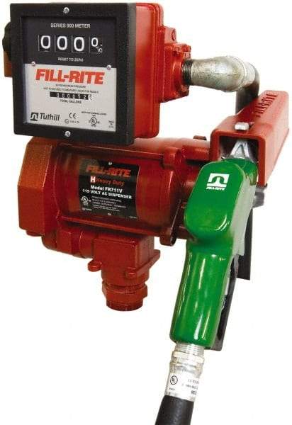 Tuthill - 23 GPM, 1" Hose Diam, AC High-Flow Tank Pump with Automatic Nozzle & 901 Meter - 1-1/4" Inlet, 1" Outlet, 115 Volts, 18' Hose Length, 1/3 hp - Caliber Tooling