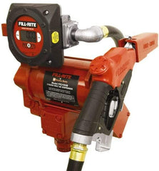 Tuthill - 35 GPM, 1" Hose Diam, AC High Flow Tank Pump with Automatic Nozzle & 900D Meter - 1-1/4" Inlet, 1" Outlet, 115/230 Volts, 18' Hose Length, 3/4 hp - Caliber Tooling