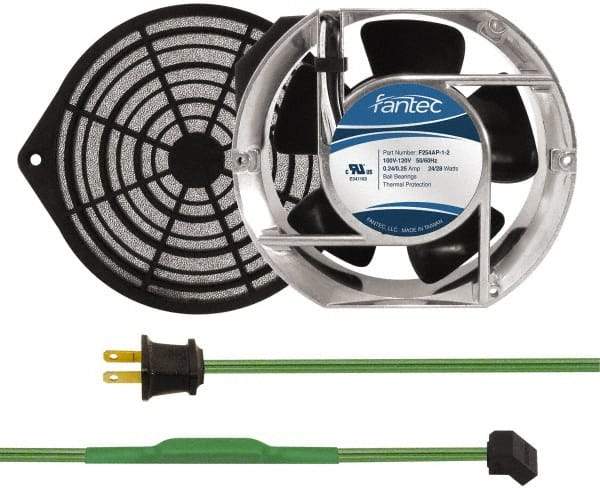 Made in USA - 115 Volts, AC, 240 CFM, Oval Tube Axial Fan Kit - 0.46 Amp Rating, Includes Fan, Fan Guard, 151mm High x 172mm Wide x 51mm Deep, Thermostatically Controlled Fan Cord - Caliber Tooling