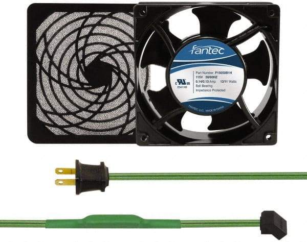 Made in USA - 115 Volts, AC, 103 CFM, Square Tube Axial Fan Kit - 0.26 Amp Rating, 120mm High x 120mm Wide x 38.5mm Deep, Includes Fan, Fan Filter, Thermostatically Controlled Fan Cord - Caliber Tooling