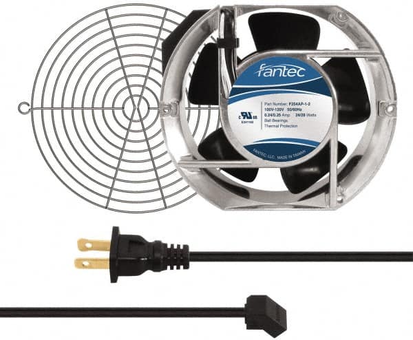 Made in USA - 115 Volts, AC, 240 CFM, Oval Tube Axial Fan Kit - 0.46 Amp Rating, 151mm High x 172mm Wide x 51mm Deep, Includes Fan, Fan Guard, Fan Cord - Caliber Tooling