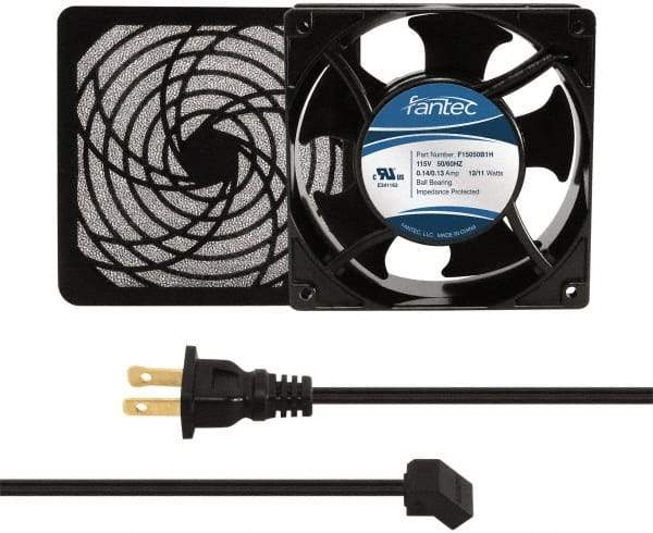 Made in USA - 115 Volts, AC, 80 CFM, Square Tube Axial Fan Kit - 0.18 Amp Rating, 120mm High x 120mm Wide x 38.5mm Deep, Includes Fan, Fan Filter, Fan Cord - Caliber Tooling