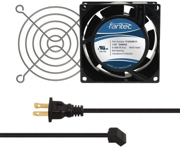 Made in USA - 115 Volts, AC, 31 CFM, Square Tube Axial Fan Kit - 0.18 Amp Rating, 3.15" High x 3" Wide x 38.5mm Deep, Includes Fan, Fan Guard, Fan Cord - Caliber Tooling