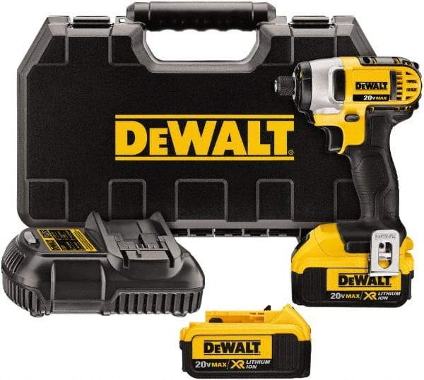 DeWALT - 20 Volt, 1/4" Drive, 117 Ft/Lb Torque, Cordless Impact Driver - Mid-Handle, 2800 RPM, 2 Lithium-Ion Batteries Included - Caliber Tooling