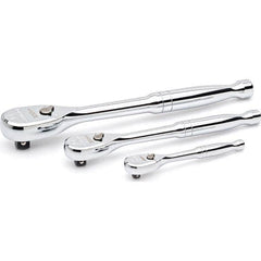 Ratchet Set: 1/2, 1/4 & 3/8″ Drive, Pear Head 11″ OAL, 120 Gear Teeth, Chrome-Plated