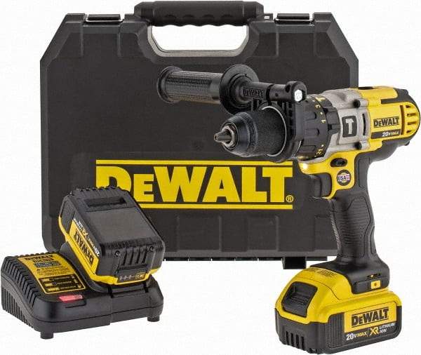 DeWALT - 20 Volt 1/2" Keyless Chuck Cordless Hammer Drill - 0 to 9,775, 0 to 22,950 & 0 to 34,000 BPM, 0 to 575, 0 to 1,350 & 0 to 2,000 RPM, Reversible, Mid-Handle - Caliber Tooling