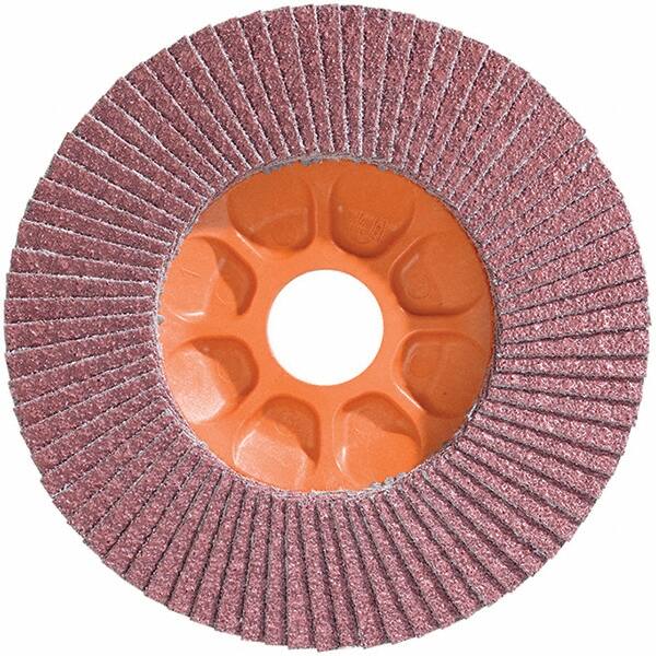 WALTER Surface Technologies - 40 Grit, 5" Disc Diam, 7/8" Center Hole, Type 28 Ceramic Flap Disc - 12,200 Max RPM, Plastic Backing, Arbor Attaching System, Coated - Caliber Tooling