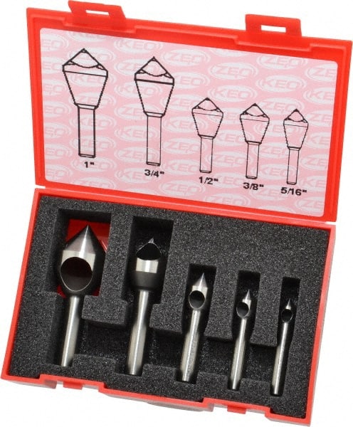 Keo - 5 Piece, 5/16 to 1" Head Diam, 82° Included Angle, Single End Countersink Set - Caliber Tooling