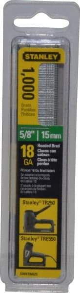 Stanley - 18 Gauge 0.04" Shank Diam 5/8" Long Brad Nails for Power Nailers - Steel, Galvanized Finish, Straight Stick Collation, Brad Head, Chisel Point - Caliber Tooling