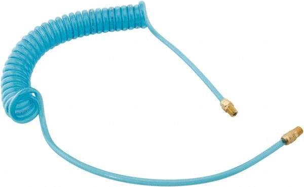 Parker - 21/64" ID, 3/8 Thread, 25' Long, Transparent Blue 95A Shore Durometer Polyurethane Coiled & Self Storing Hose - 150 Max psi, Male Rigid x Male Swivel - Caliber Tooling