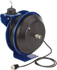 CoxReels - 10 AWG, 35' Cable Length, Cord & Cable Reel with Bare End - 0 Outlets, 30 Amps, 115 Volts, SO Cable, Blue Reel, Spring Driven Reel - Caliber Tooling