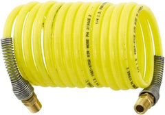 Parker - 3/16" ID, 1/4 Thread, 12' Long, Yellow Nylon Coiled & Self Storing Hose - 225 Max psi, Male Rigid x Male Swivel - Caliber Tooling