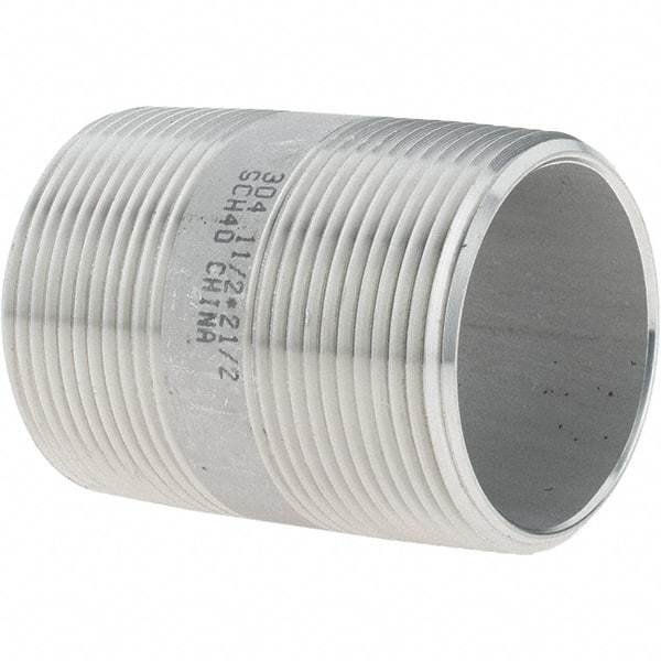 Value Collection - 1-1/2" Pipe x 2-1/2" Long, Grade 304/304L Stainless Steel Pipe Nipple - Welded & Threaded - Caliber Tooling