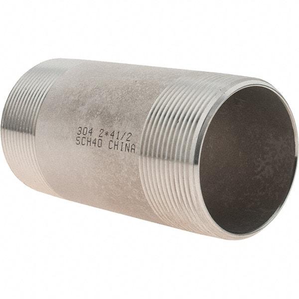 Value Collection - 2" Pipe x 4-1/2" Long, Grade 304/304L Stainless Steel Pipe Nipple - Welded & Threaded - Caliber Tooling