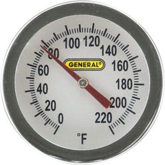 General - 20 Inch Long Stem, 2 Inch Dial Diameter, Back Connected Bi-Metal Thermometer - 220°Fahrenheit - Caliber Tooling