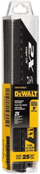 DeWALT - 8" Long x 1" Thick, Bi-Metal Reciprocating Saw Blade - Straight Profile, 14 to 18 TPI, Toothed Edge - Caliber Tooling