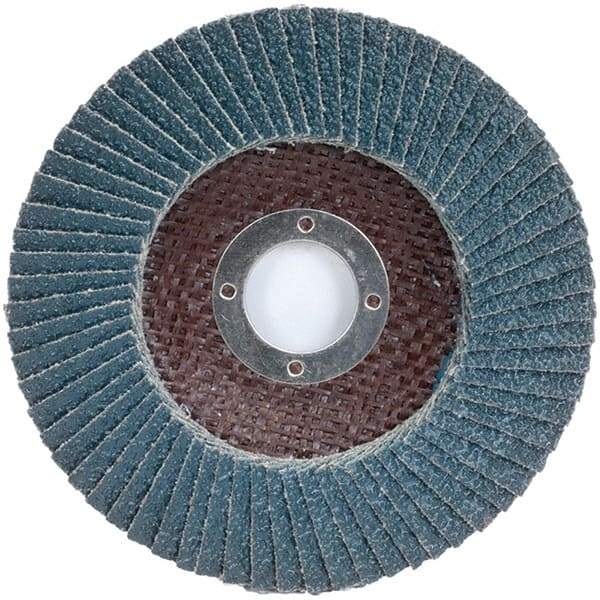 Merit Abrasives - 120 Grit, 7" Disc Diam, 7/8" Center Hole, Type 27 Zirconia Alumina Flap Disc - 8,600 Max RPM, Fiberglass Backing, Arbor Attaching System, Coated - Caliber Tooling