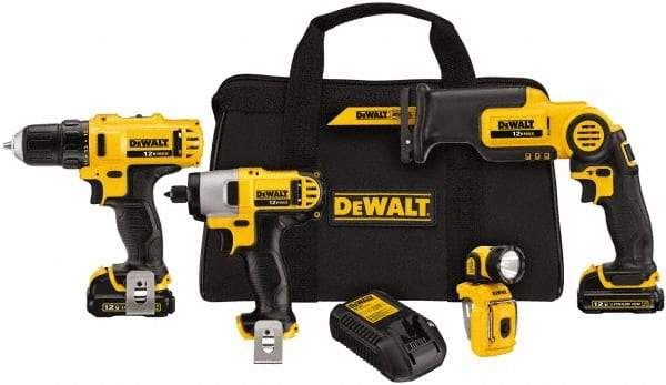 DeWALT - 12 Volt Cordless Tool Combination Kit - Includes 3/8" Drill/Driver, 1/4" Impact Driver, Pivot Reciprocating Saw & LED Worklight, Lithium-Ion Battery Included - Caliber Tooling