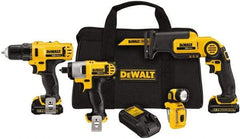 DeWALT - 12 Volt Cordless Tool Combination Kit - Includes 3/8" Drill/Driver, 1/4" Impact Driver, Pivot Reciprocating Saw & LED Worklight, Lithium-Ion Battery Included - Caliber Tooling