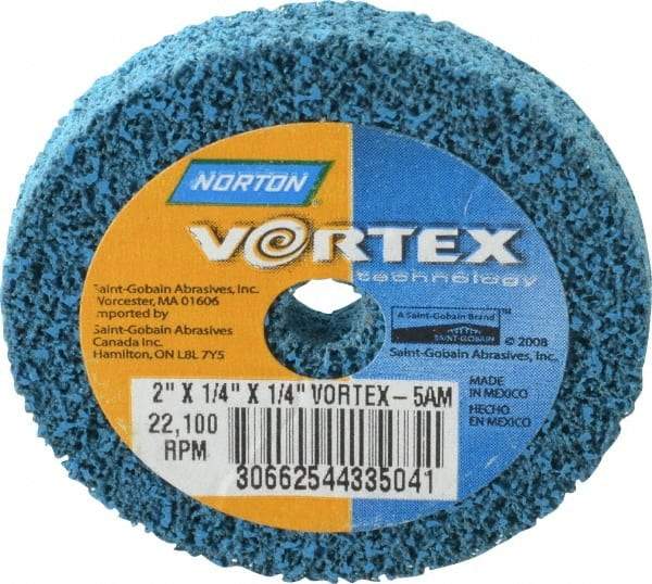 Norton - 2" Diam, 1/4" Face Width, 1/4" Center Hole, Medium Grade, Aluminum Oxide Deburring Wheel - Unitized, Medium Density 5 Grade - Caliber Tooling