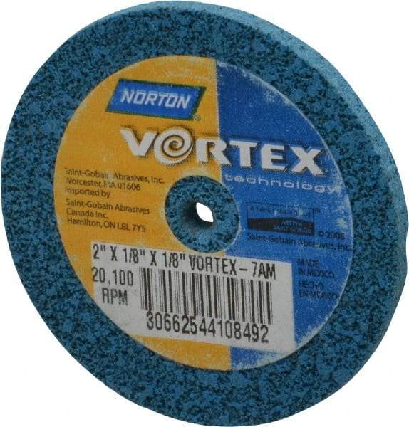 Norton - 2" Diam, 1/8" Face Width, 1/8" Center Hole, Medium Grade, Aluminum Oxide Deburring Wheel - Unitized, Medium Density 7 Grade - Caliber Tooling