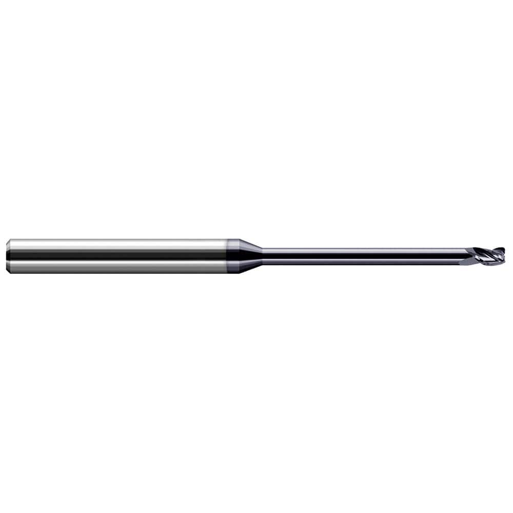 Corner Radius End Mill: 1/8″ Dia, 3/16″ LOC, 0.01″ Radius, 3 Flutes, Solid Carbide 3″ OAL, 1/8″ Shank Dia, 30 ° Helix, AlTiN Coated, Corner Radius End