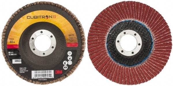 3M - 40 Grit, 4-1/2" Disc Diam, 7/8" Center Hole, Type 29 Ceramic Flap Disc - 13,300 Max RPM, Cloth Backing, Arbor Attaching System, Coated - Caliber Tooling