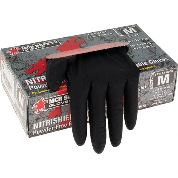 MCR Safety - Pack of (100) Size M, 3 mil, Powder Free Nitrile Disposable Gloves - Caliber Tooling