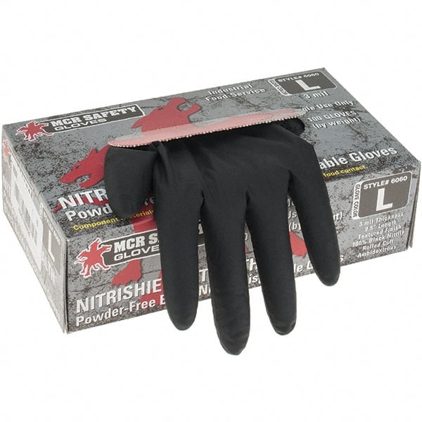 MCR Safety - Pack of (100) Size L, 3 mil, Powder Free Nitrile Disposable Gloves - Caliber Tooling