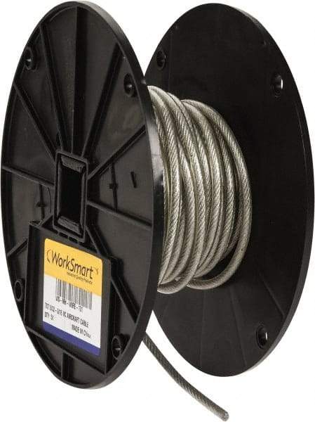 Value Collection - 3/16" x 3/32" Diam, Aircraft Cable - 920 Lb Breaking Strength, 7 x 7 Strand Core, Vinyl Coating - Caliber Tooling