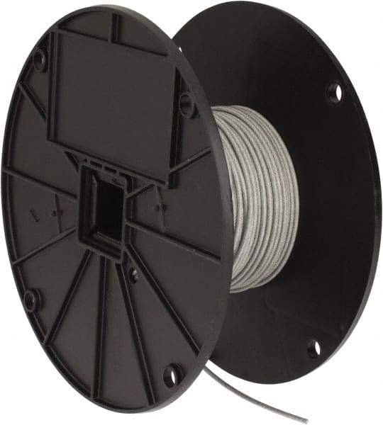 Value Collection - 3/32" x 1/16" Diam, Aircraft Cable - 480 Lb Breaking Strength, 7 x 7 Strand Core, Vinyl Coating - Caliber Tooling