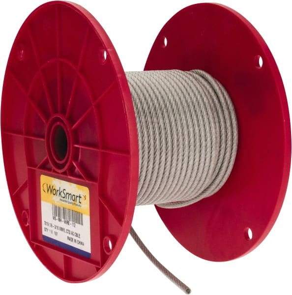 Value Collection - 3/16" x 1/8" Diam, Aircraft Cable - 2,000 Lb Breaking Strength, 7 x 19 Strand Core, Vinyl Coating - Caliber Tooling