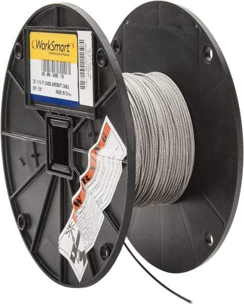 Value Collection - 1/16" Diam, Aircraft Cable - 480 Lb Breaking Strength, 7 x 7 Strand Core - Caliber Tooling