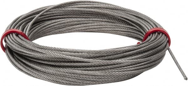 Value Collection - 1/16" Diam, Aircraft Cable - 480 Lb Breaking Strength, 7 x 7 Strand Core - Caliber Tooling